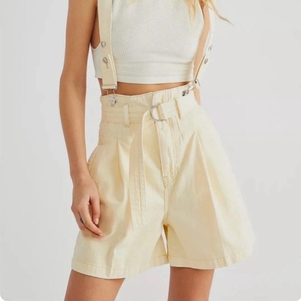 Free People Yellow Shorts with Suspenders